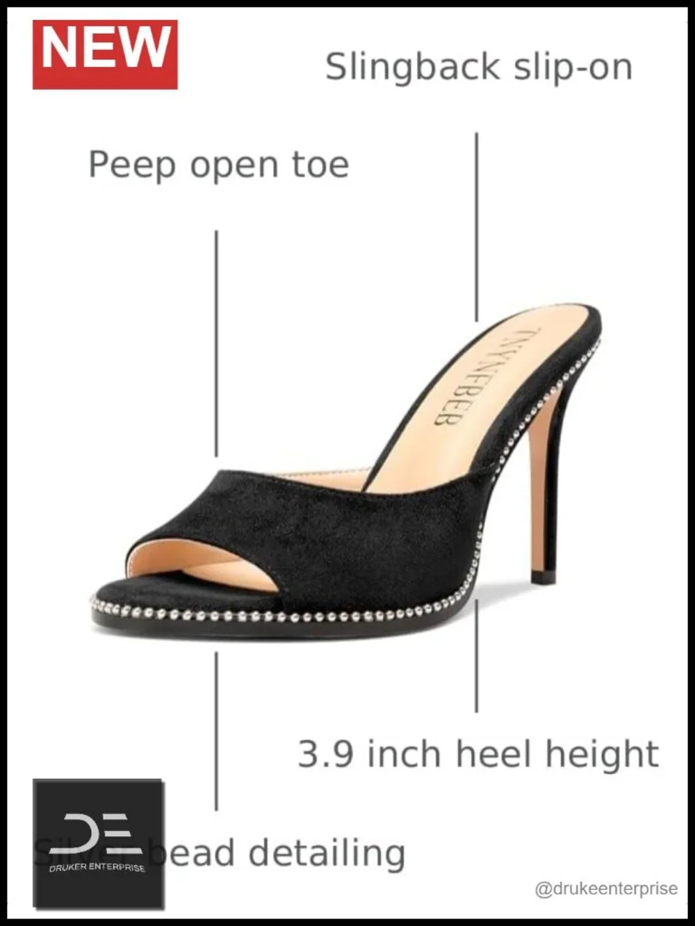 Women's Stiletto Heel Peep Toe Slingback Sandals with Beaded Detail Prom